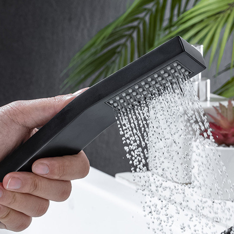 Modern Waterfall Tub Spout 2 Handles Deck Mount Roman Tub Faucet in Black and Chrome