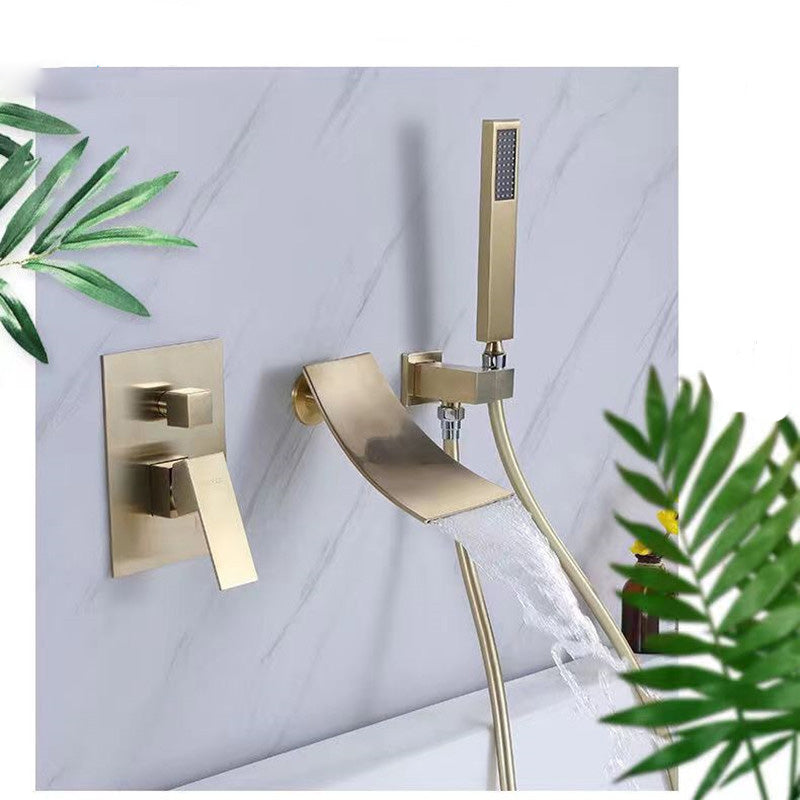 Modern Brass Faucet Swivel 1-Handle and 4-Hole Wall Mounted Tub Spout Trim