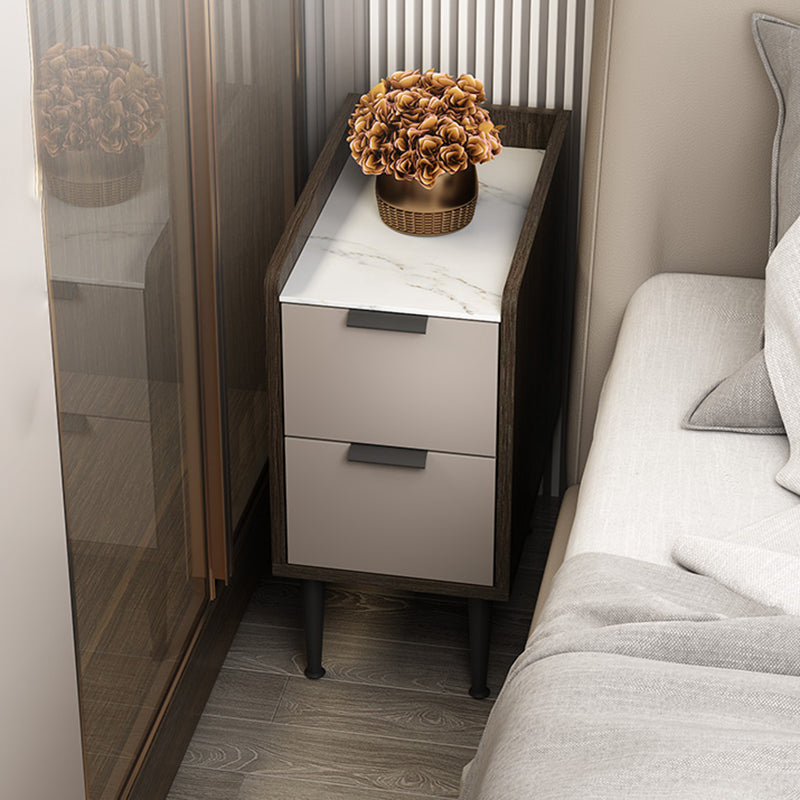 Contemporary Night Table Faux Wood Bed Nightstand with Drawers