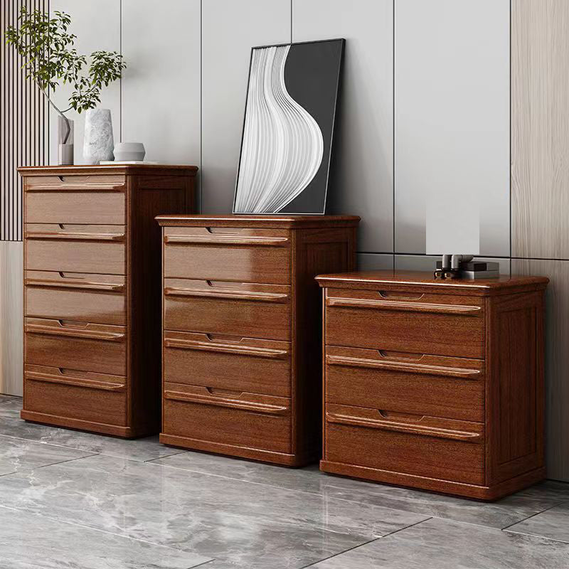 Contemporary Home Wooden Storage Chest Vertical Chest in Brown with Drawers