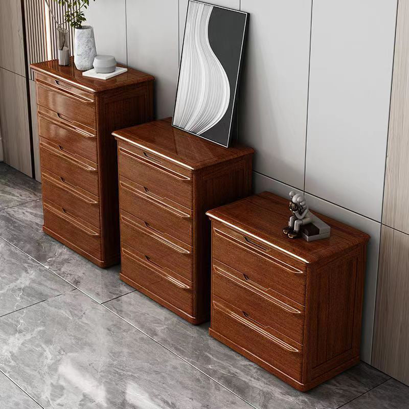 Contemporary Home Wooden Storage Chest Vertical Chest in Brown with Drawers
