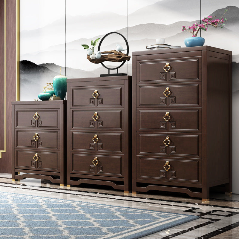 Glam Wooden Storage Chest Vertical Chest in Brown with Drawers