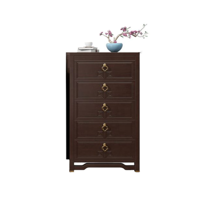 Glam Wooden Storage Chest Vertical Chest in Brown with Drawers