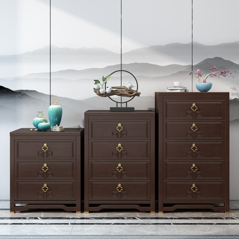 Glam Wooden Storage Chest Vertical Chest in Brown with Drawers