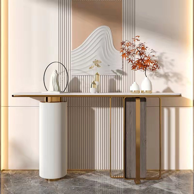 Stone Rectangle Console Table 31.5-inch Tall Glam Accent Table with Shelf