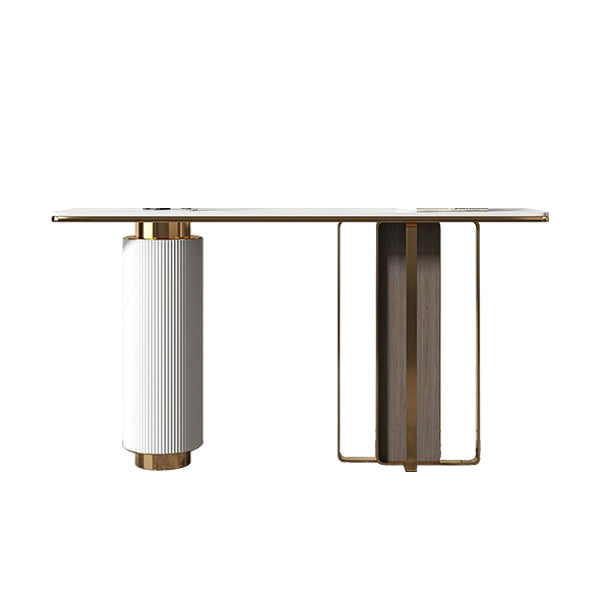 Stone Rectangle Console Table 31.5-inch Tall Glam Accent Table with Shelf