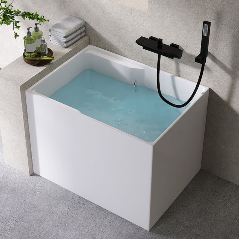 Modern Rectangular White Bathtub Acrylic Back to Wall with Drain Bath Tub