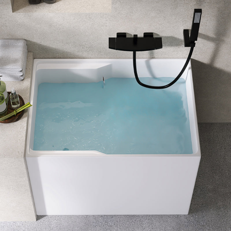 Modern Rectangular White Bathtub Acrylic Back to Wall with Drain Bath Tub