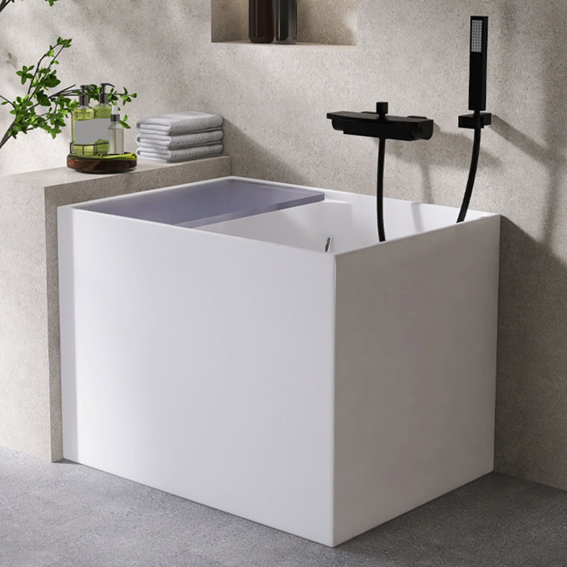 Modern Rectangular White Bathtub Acrylic Back to Wall with Drain Bath Tub