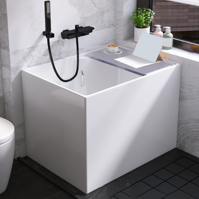 Modern Rectangular White Bathtub Acrylic Back to Wall with Drain Bath Tub