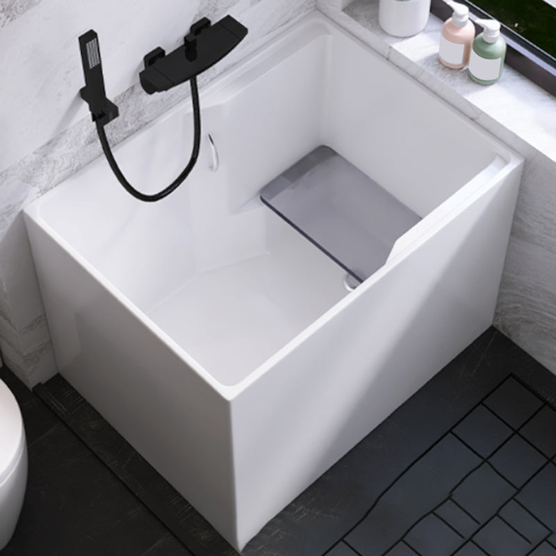 Modern Rectangular White Bathtub Acrylic Back to Wall with Drain Bath Tub