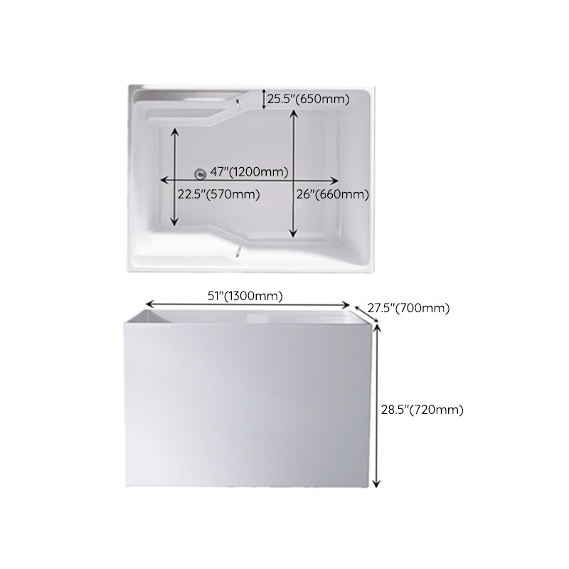 Modern Rectangular White Bathtub Acrylic Back to Wall with Drain Bath Tub