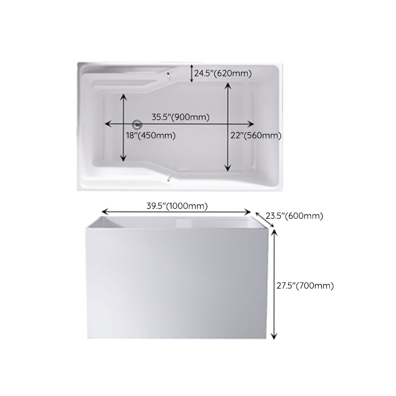 Modern Rectangular White Bathtub Acrylic Back to Wall with Drain Bath Tub