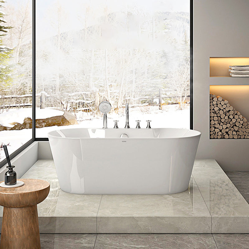Modern Acrylic White Bathtub Ellipse Back to Wall with Drain Bath Tub
