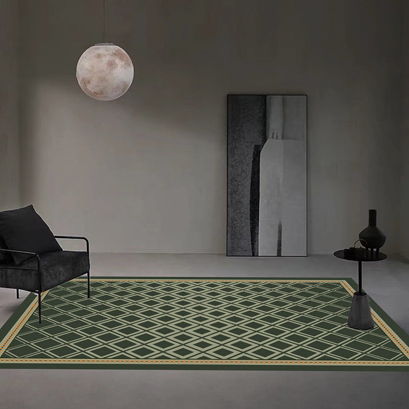 Green Diamond Area Rug Polyester Modern Rug Stain Resistant Rug for Living Room