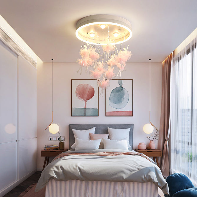 Led Ceiling Light Pink Round Acrylic Close to Ceiling Light for Kid Room