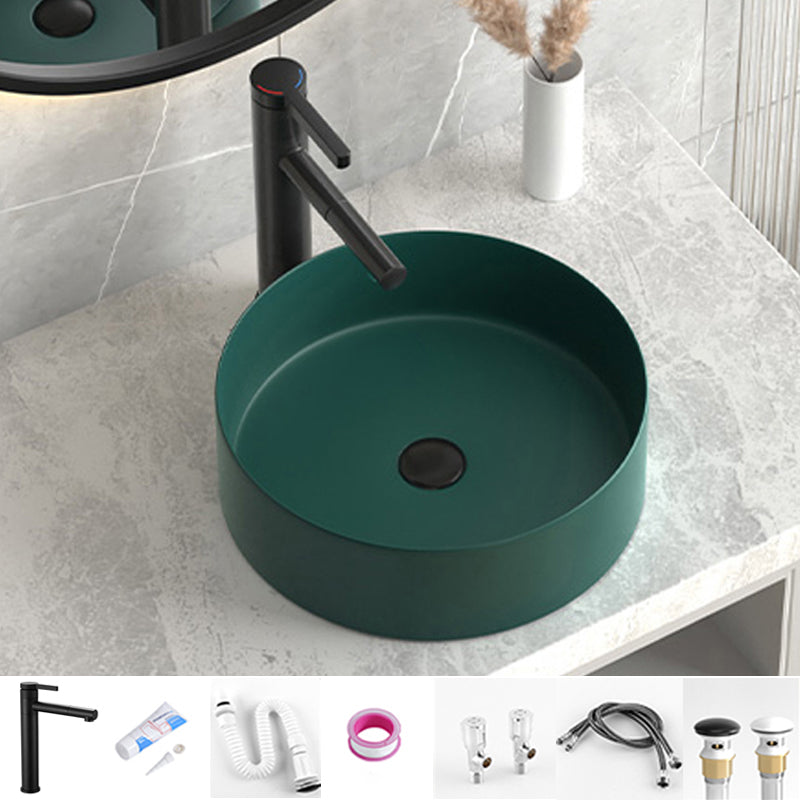 Modern Bathroom Sink Porcelain Pop-Up Drain Round Vessel Lavatory Sink