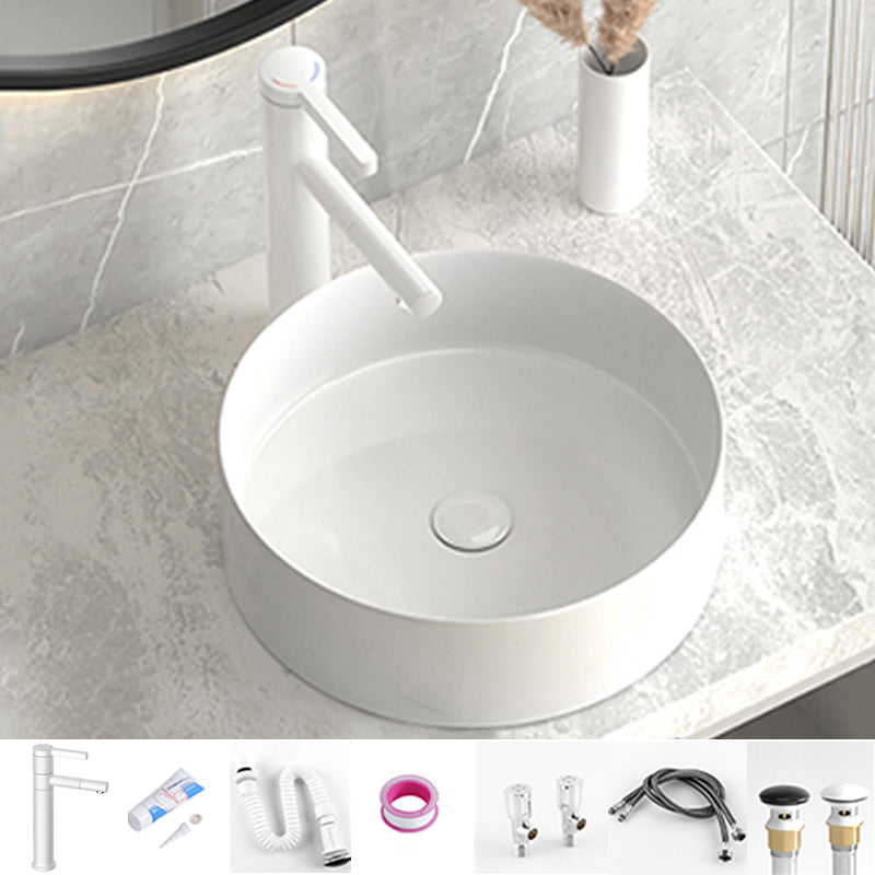 Modern Bathroom Sink Porcelain Pop-Up Drain Round Vessel Lavatory Sink