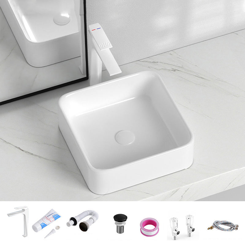 Contemporary Bathroom Sink with Single Faucet Hole Solid Color Rectangular Vessel Sink