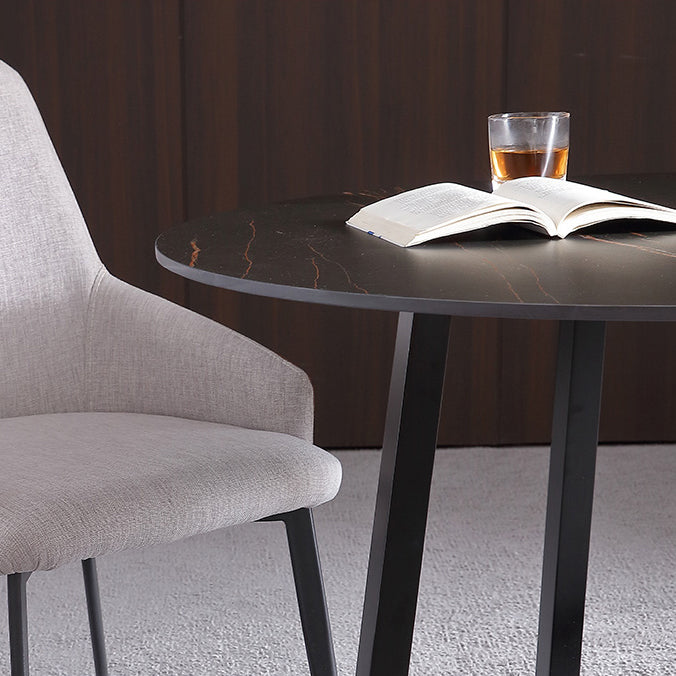 Metal Contemporary Dining Set 1/2/3 Pieces Black Stone Dining Table with Padded Chairs