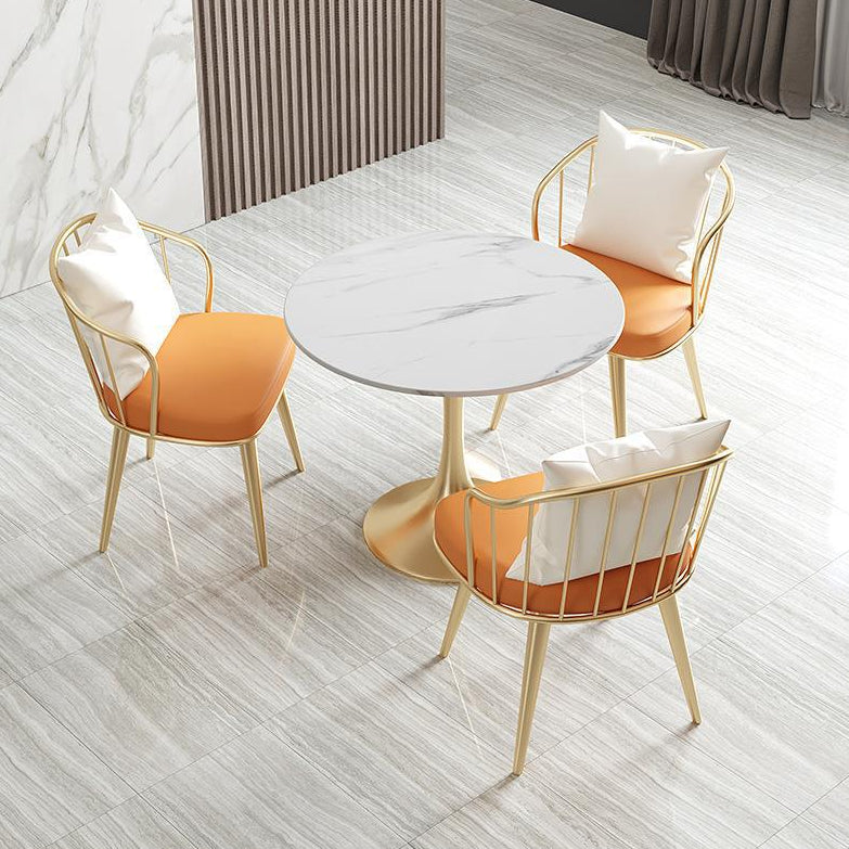 Modern Dinette Set with Metal Chairs 1/2/4/5 Pieces Glossy White Dining Table Set