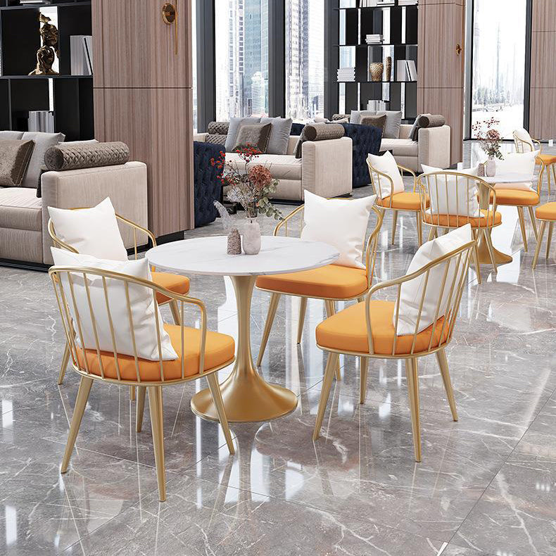 Modern Dinette Set with Metal Chairs 1/2/4/5 Pieces Glossy White Dining Table Set