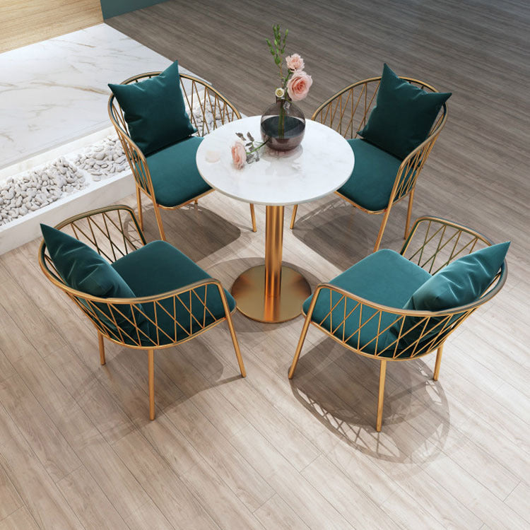 Glam Dinette Set for Home 1/2/3/5 Pieces White Dining Table Set with Metal Chairs