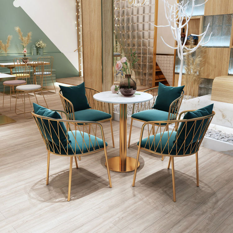 Glam Dinette Set for Home 1/2/3/5 Pieces White Dining Table Set with Metal Chairs