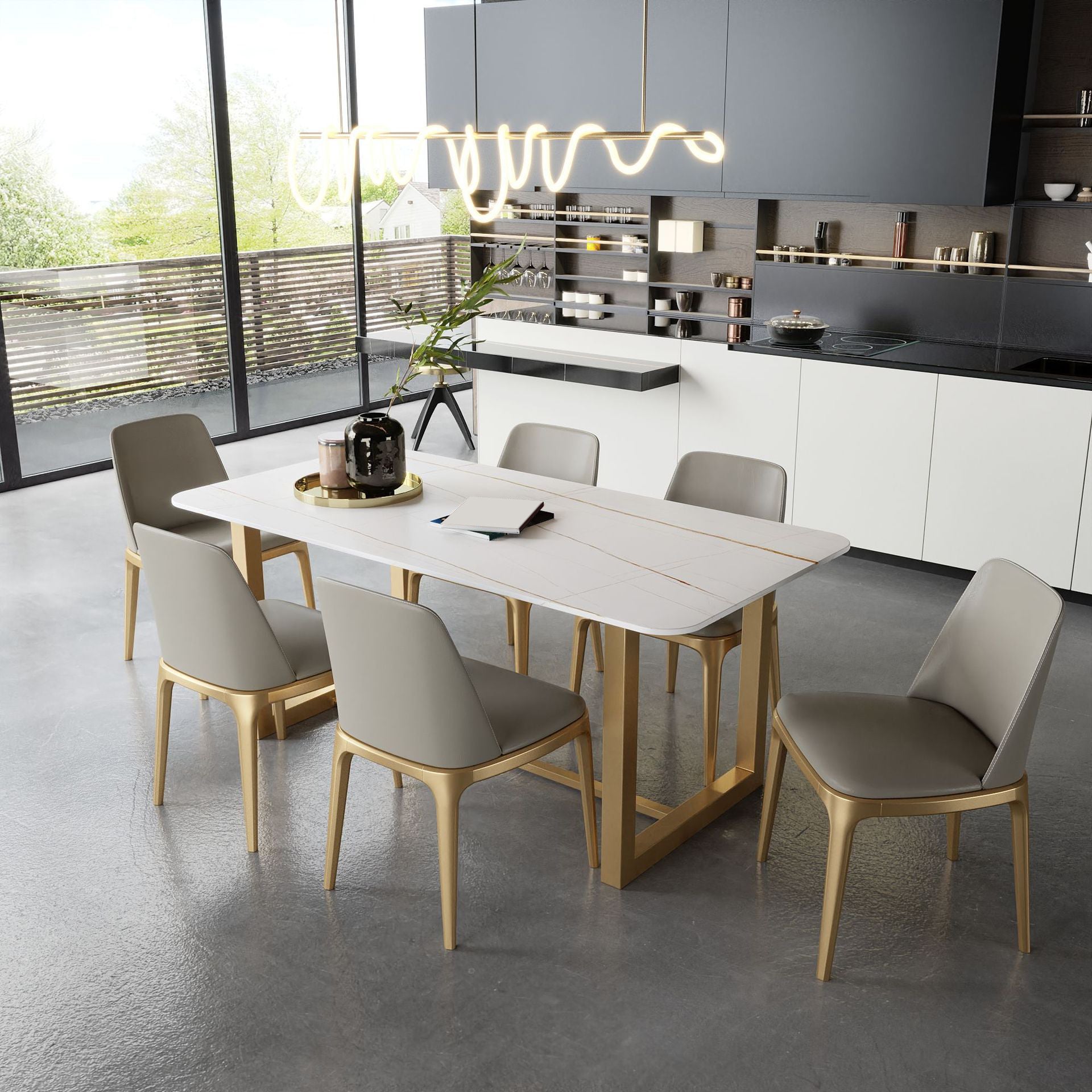 Glam Stone Dining Table Set for Home 1/2/5/7 Pieces Dinette Set