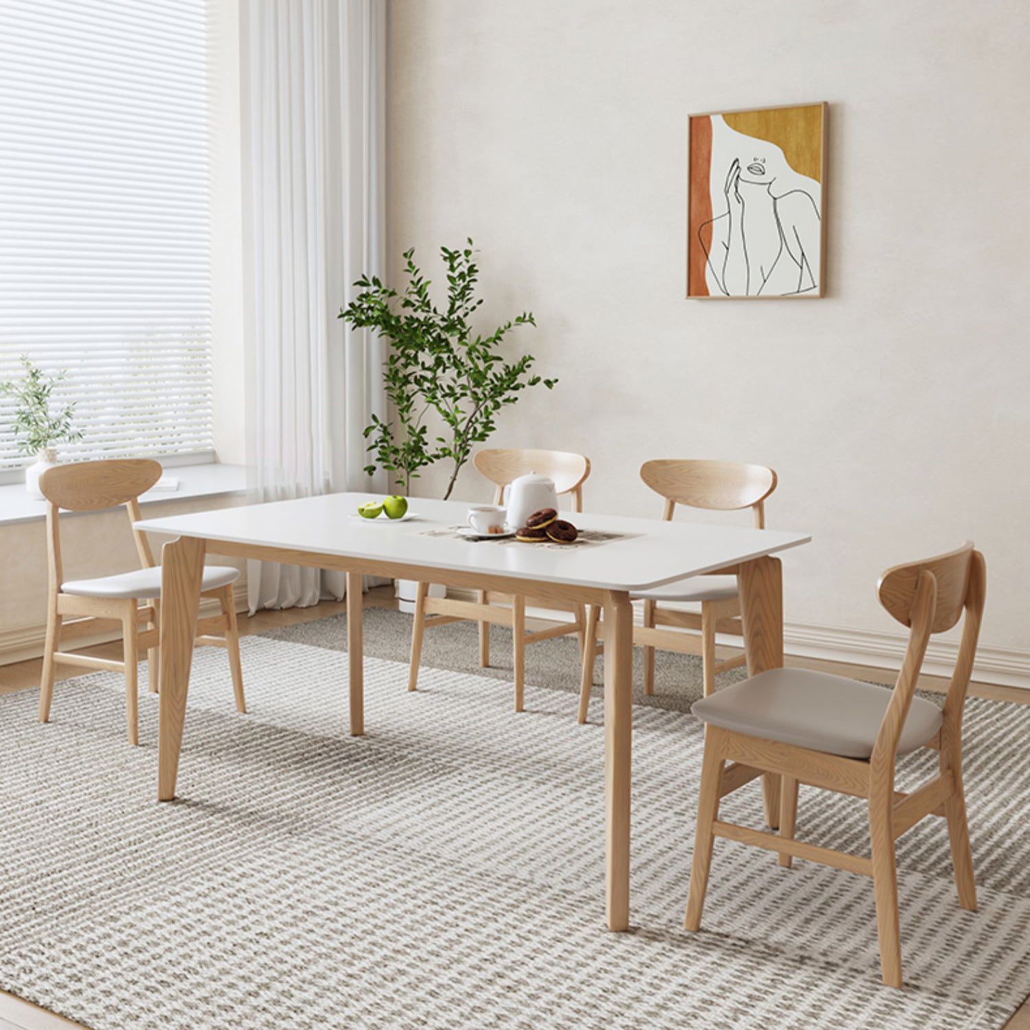 Contemporary Dining Set 1/5 Pcs Solid Wood Frame Dining Table and Chairs