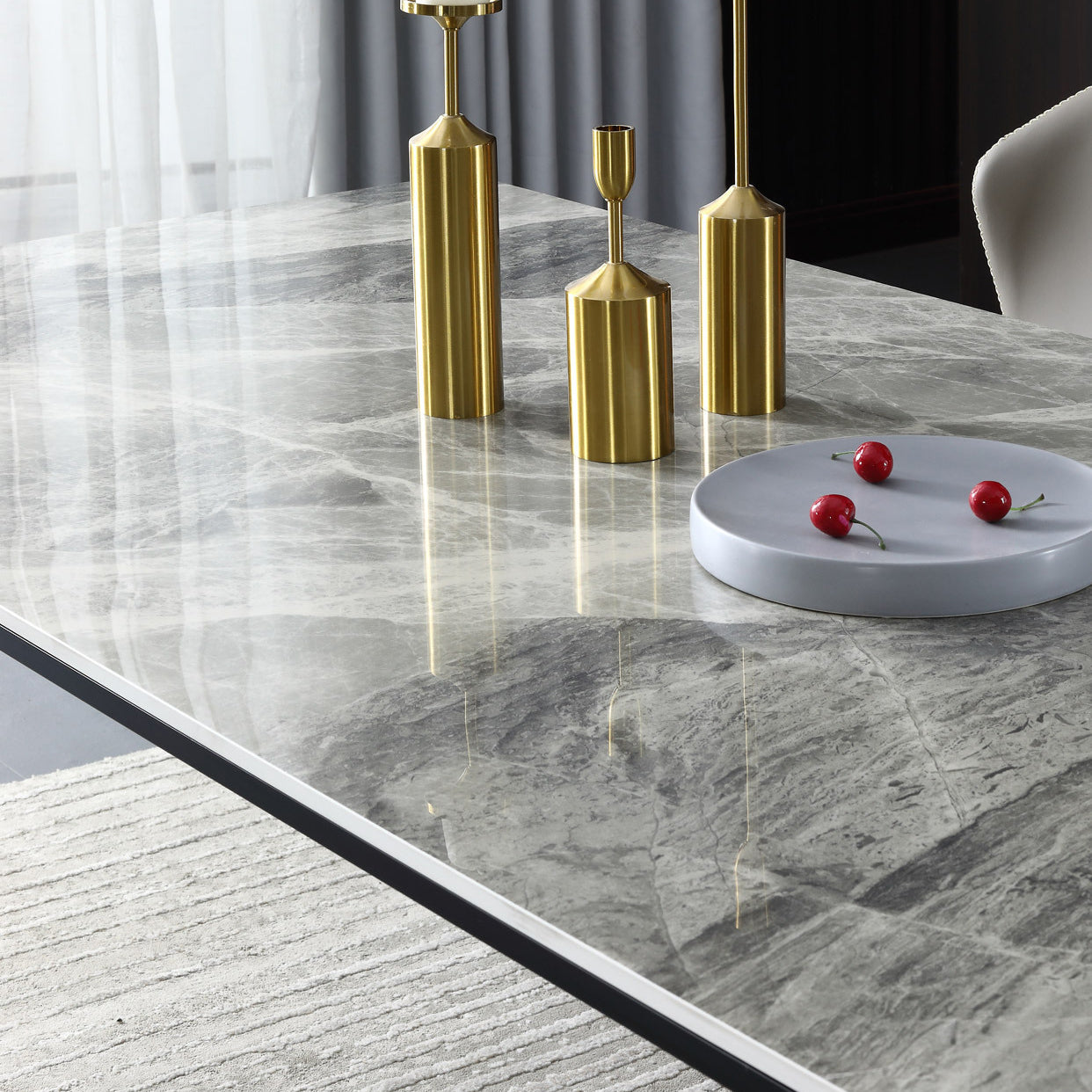 Modern Stone Dining Set 1/4/5/7 Pieces Rectangle Dining Table Set with Wingback Chairs