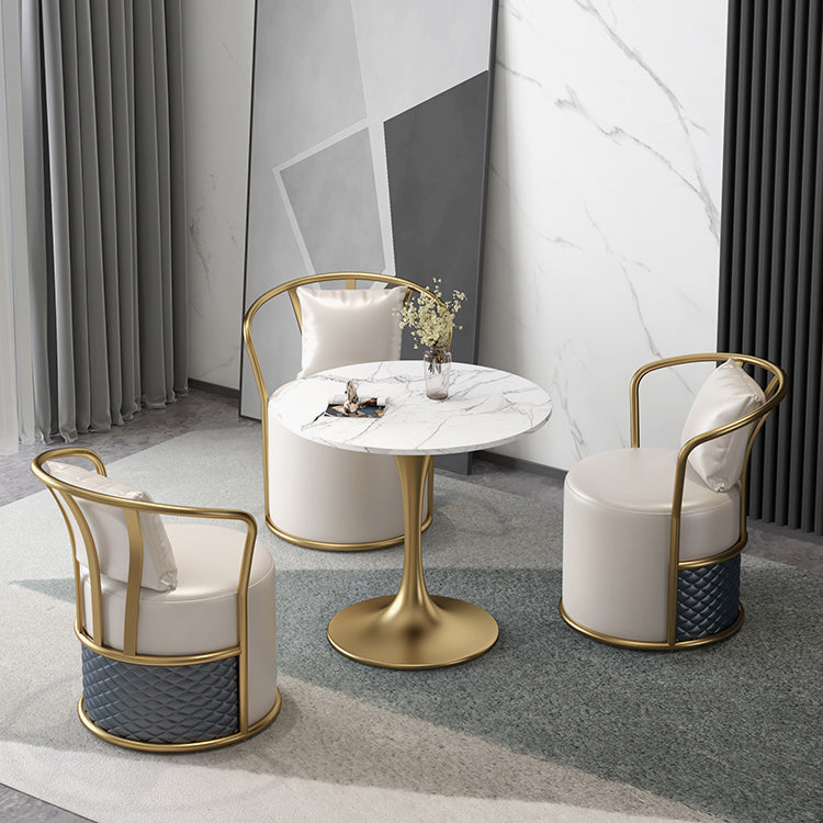 Glam Dinette Set with Leather Chairs 1/4/5 Pieces Glossy White Stone Dining Table Set