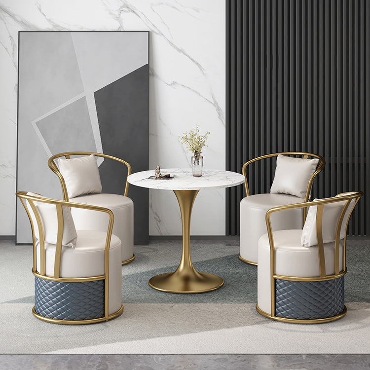 Glam Dinette Set with Leather Chairs 1/4/5 Pieces Glossy White Stone Dining Table Set