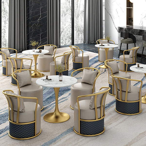 Glam Dinette Set with Leather Chairs 1/4/5 Pieces Glossy White Stone Dining Table Set