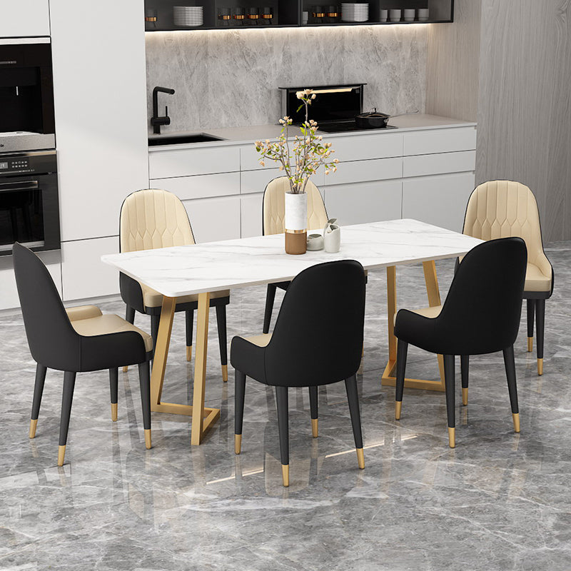 Glam Dining Table Set 1/2/7 Pcs Sintered Stone Dining Table and Upholstered Chairs