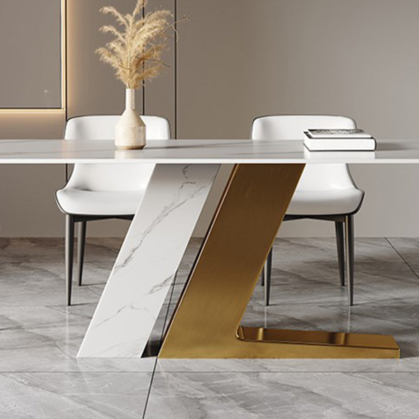 Sintered Stone Dining Set 1/4/5/7 Pcs White Rectangle Dining Table and Armless Chairs