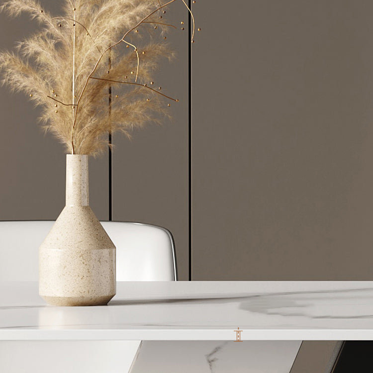 Sintered Stone Dining Set 1/4/5/7 Pcs White Rectangle Dining Table and Armless Chairs