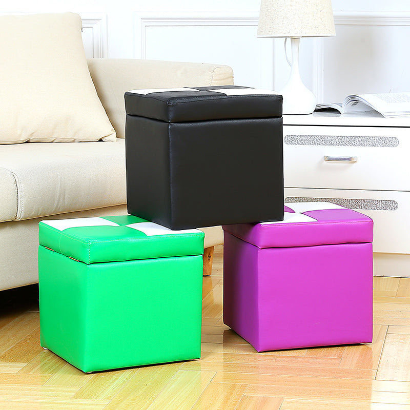 Modern Color Block Square Cube Water Resistant Storage Ottoman