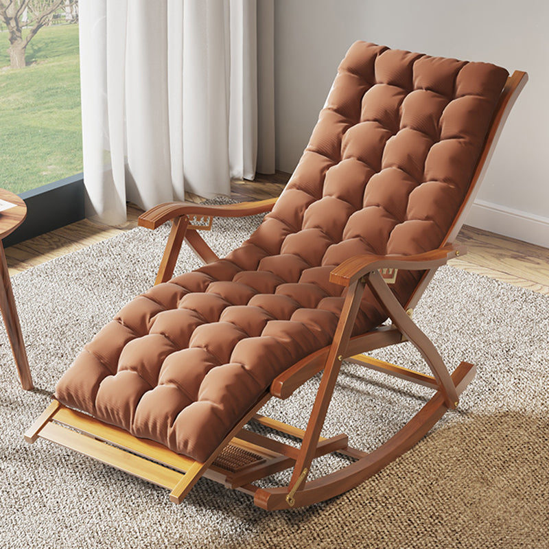Mid-Century Modern Rocking Chair Bamboo Upholstered Tufted Solid Color Porch Rocking Chair