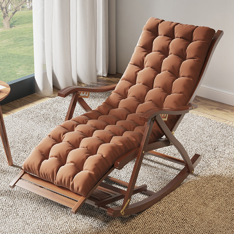 Mid-Century Modern Rocking Chair Bamboo Upholstered Tufted Solid Color Porch Rocking Chair