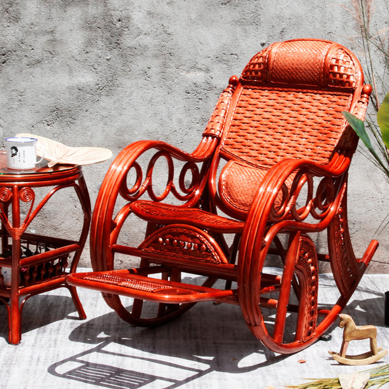 Traditional Rocking Chair Rattan Spindle Backrest Built-in Armrest Indoor Rocking Chair