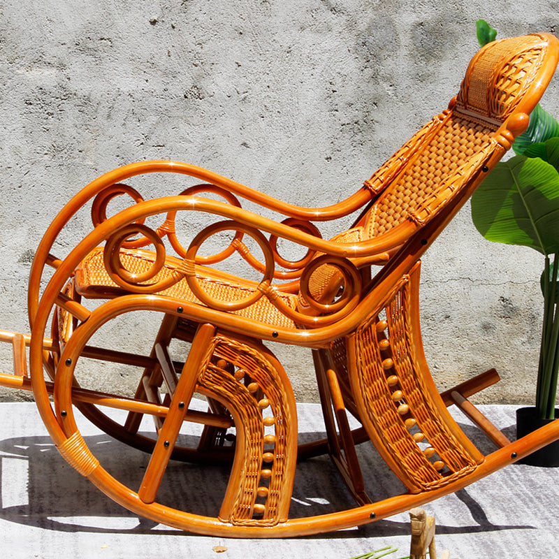Traditional Rocking Chair Rattan Spindle Backrest Built-in Armrest Indoor Rocking Chair