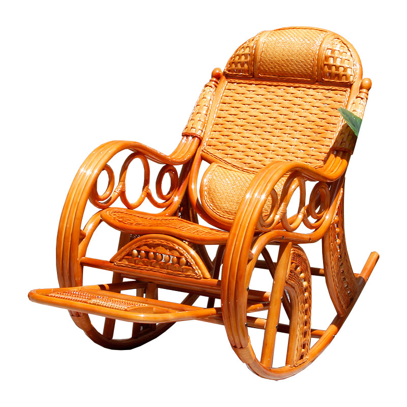 Traditional Rocking Chair Rattan Spindle Backrest Built-in Armrest Indoor Rocking Chair