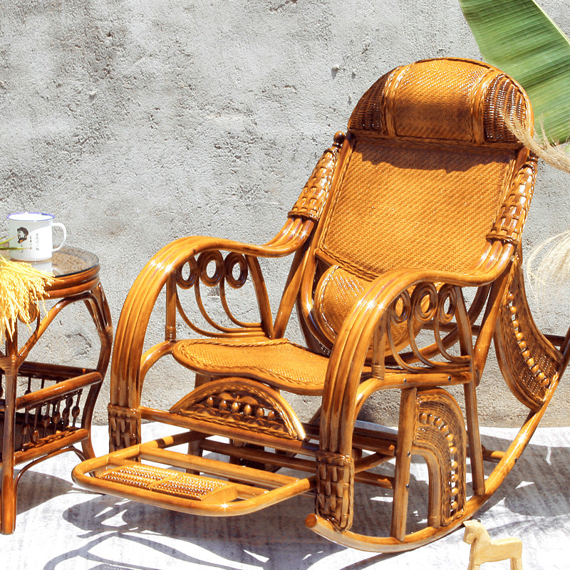 Traditional Rocking Chair Rattan Spindle Backrest Built-in Armrest Indoor Rocking Chair
