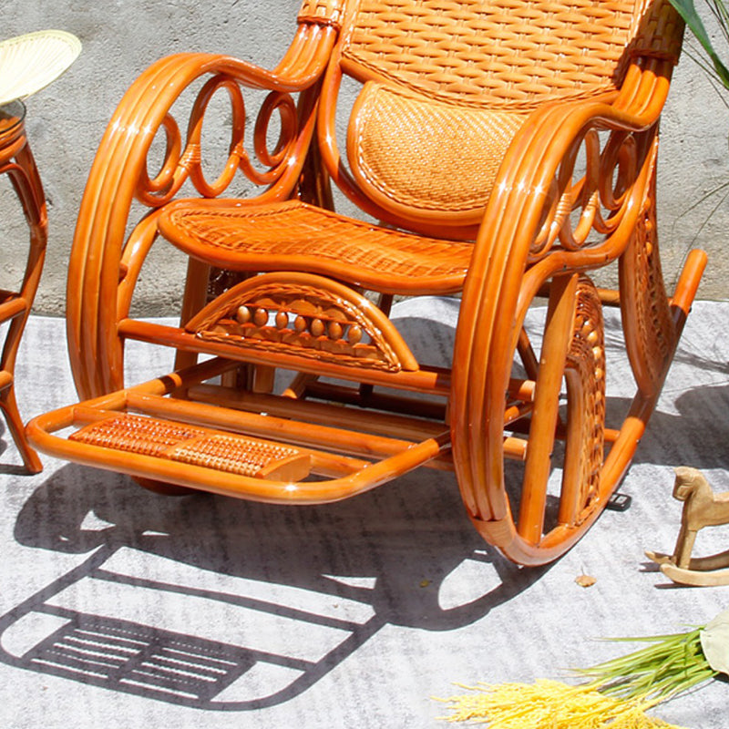 Traditional Rocking Chair Rattan Spindle Backrest Built-in Armrest Indoor Rocking Chair