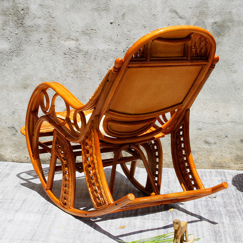 Traditional Rocking Chair Rattan Spindle Backrest Built-in Armrest Indoor Rocking Chair