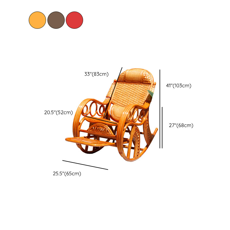 Traditional Rocking Chair Rattan Spindle Backrest Built-in Armrest Indoor Rocking Chair