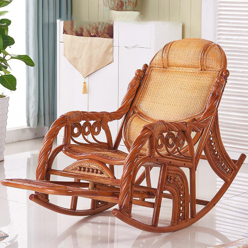 Traditional Rocking Chair Rattan Solid Color Spindle Backrest Indoor Rocking Chair
