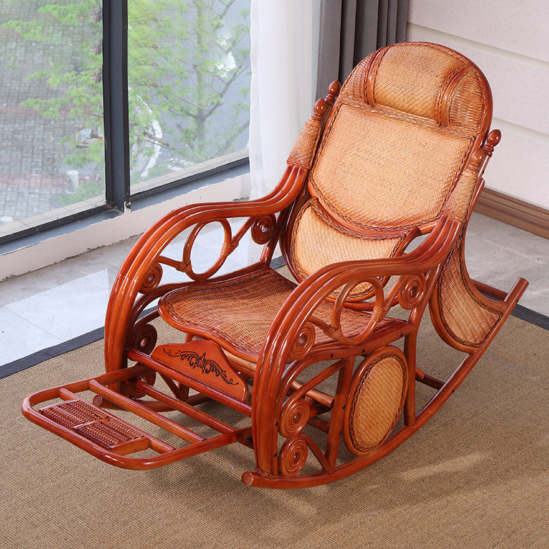 Traditional Rocking Chair Rattan Solid Color Spindle Backrest Indoor Rocking Chair