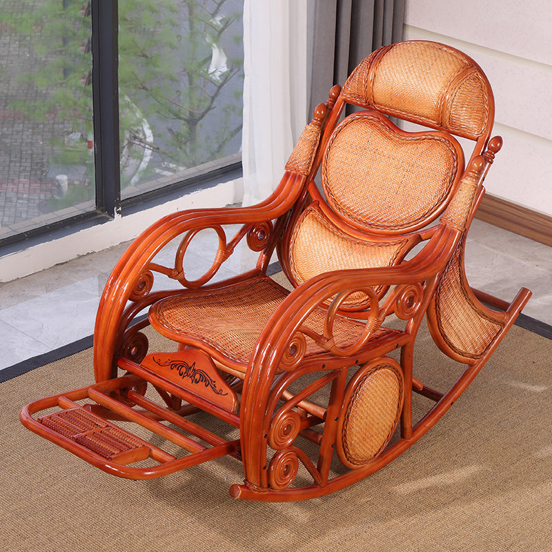 Traditional Rocking Chair Rattan Solid Color Spindle Backrest Indoor Rocking Chair